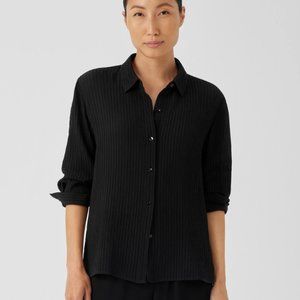 Eileen Fisher Accordion Silk Jacquard Classic Collar Shirt
